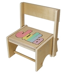 Flip Back Name Puzzle Letter Step Stool in Natural Maple